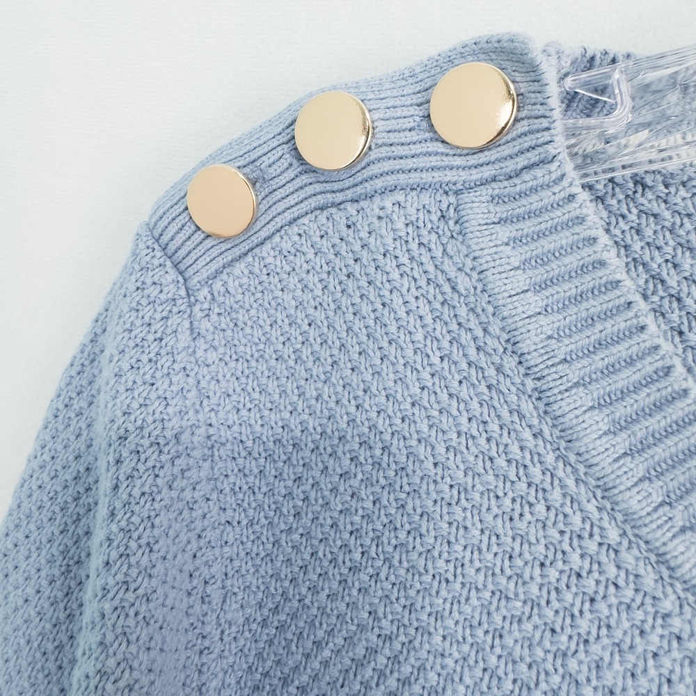 Boden Textured Cotton Button Shoulder Sweater Womens Large Blue Preppy Coastal - Picture 5 of 16